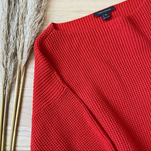 SOLD | French Connection | Red Waffle Knit Pullover Sweater | Size Medium - Picture 10 of 11